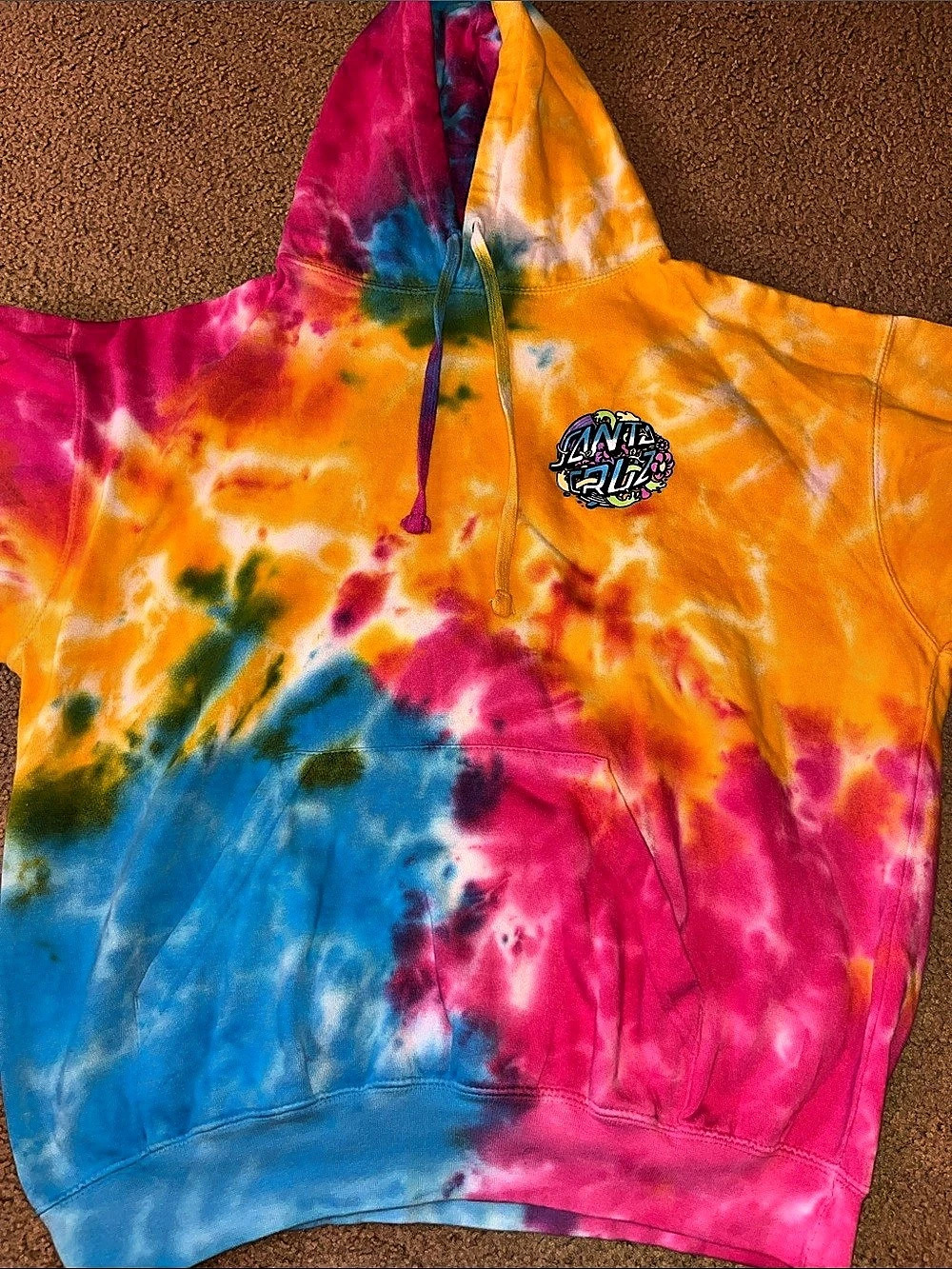 Santa Cruz Tie Dye Floral Dot Hoodie Pink & Blue